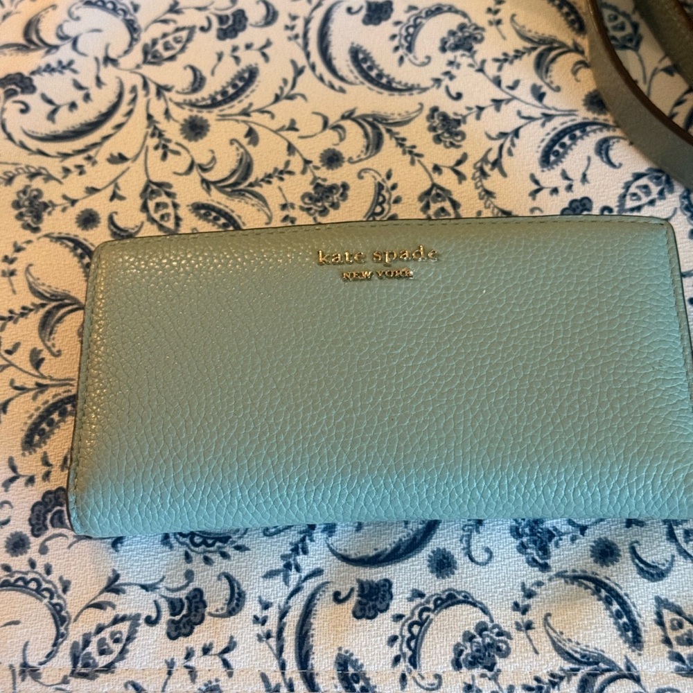 kate spade mint green pebble leather zip-around wallet